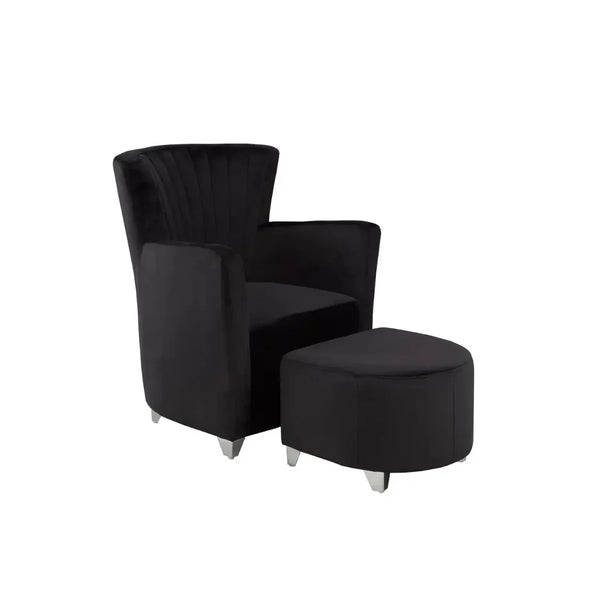 0711 Accent Chair and Ottoman Set in Black