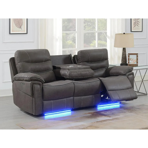 Kwality Morgan Power Reclining Leather Sofa in Grey